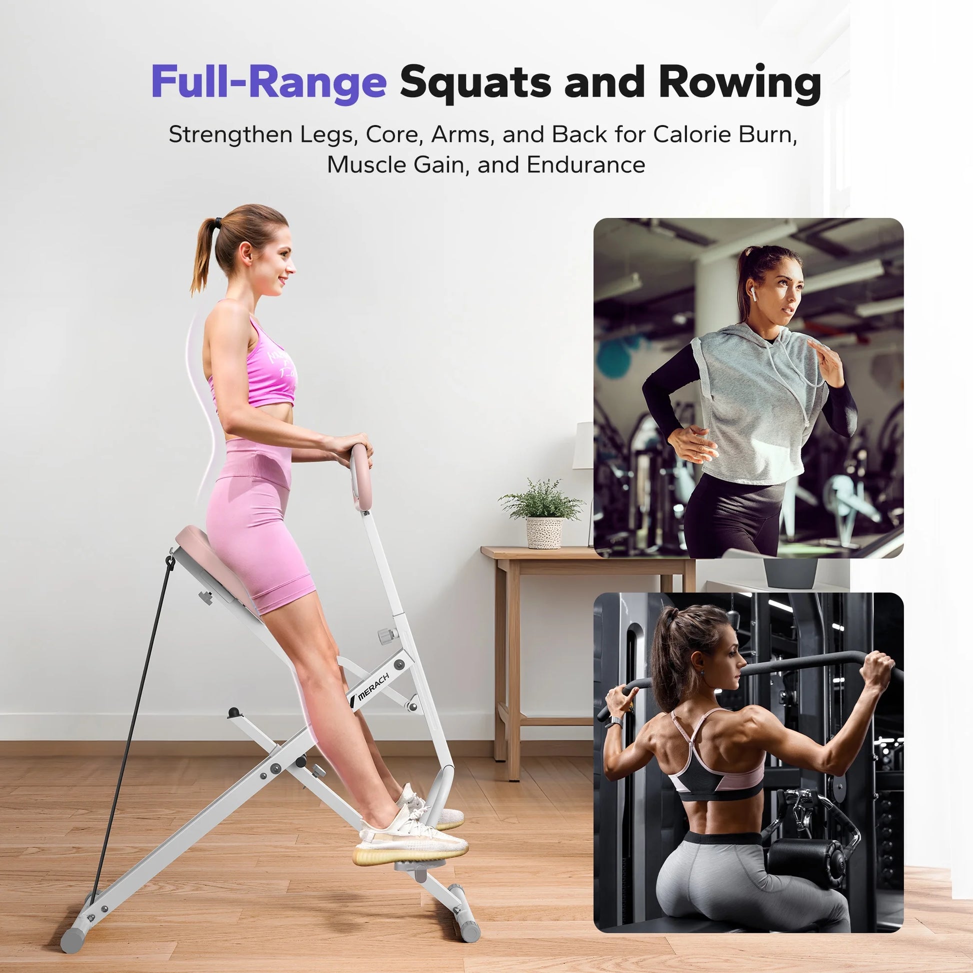 Squat Machine, Foldable Exercise Equipment with 4-Level Resistance & Device Holder, Home Gym Machine for Arm, Glute & Leg Workout