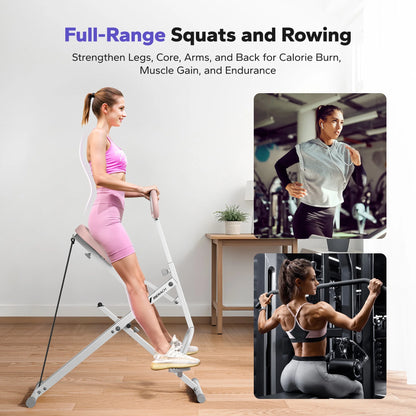 Squat Machine, Foldable Exercise Equipment with 4-Level Resistance & Device Holder, Home Gym Machine for Arm, Glute & Leg Workout