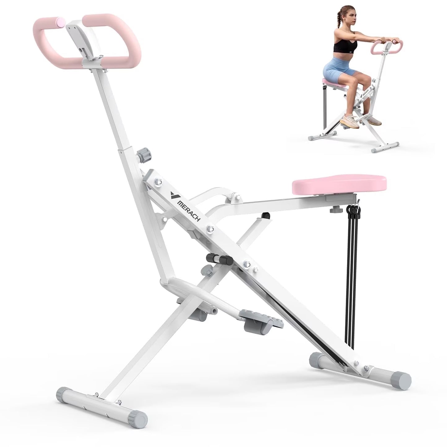 Squat Machine, Foldable Exercise Equipment with 4-Level Resistance & Device Holder, Home Gym Machine for Arm, Glute & Leg Workout